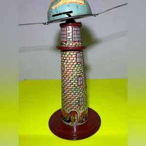Vintage WWI German Tin Toy Lighthouse with Rotating Top